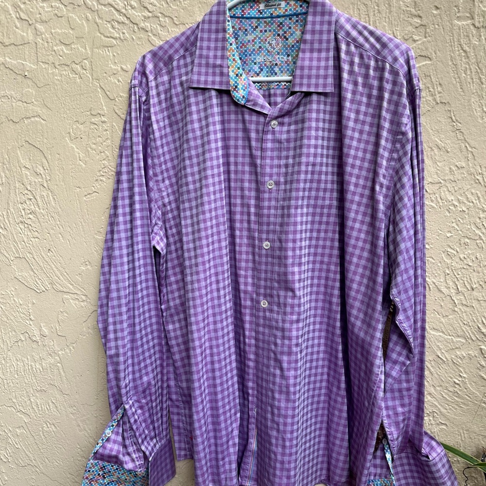 Bugatchi Lavender Checkered Men's Shirt Elegant SALE